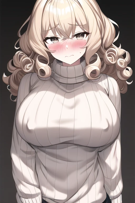 [NovelAI] Medium hair Curly hair Large breasts Embarrassed Nipples Sweater [Illustration]